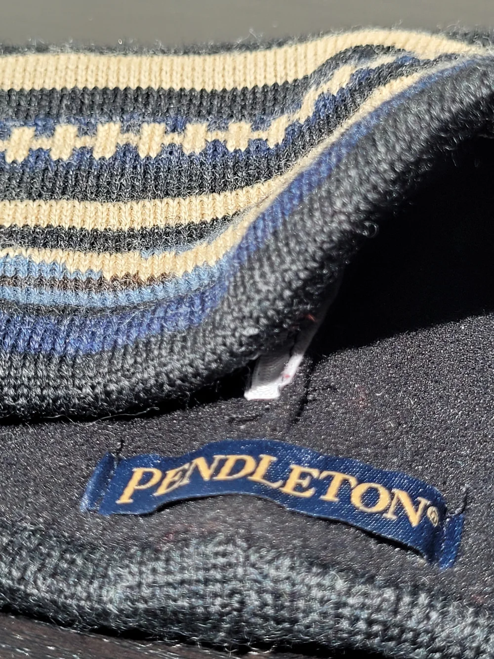 Pendleton Merino Wool Striped Knit Headband in Navy, Blue & Cream